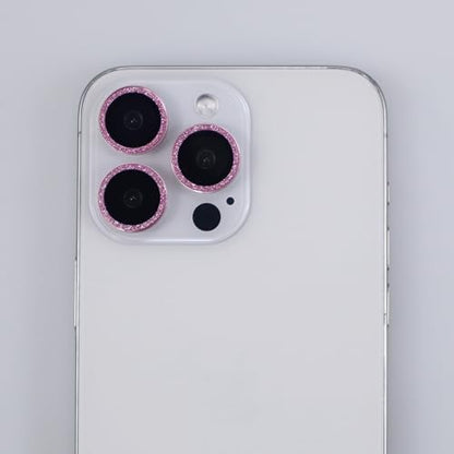 BONVAN for iPhone 15 Pro / 15 Pro Max / 14 Pro / 14 Pro Max Camera Lens Protector Bling Glitter Metal Crystal Tempered Glass Screen Accessories Lens Cover (Pink) - color: Pink