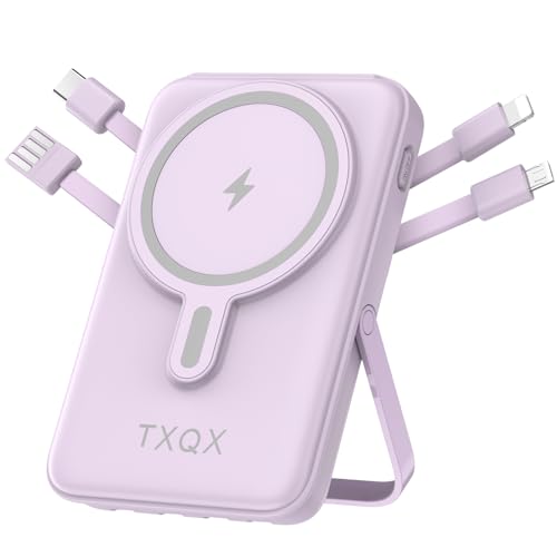 Wireless Portable Charger 10000mAh,Magnetic Power Bank with Built-in Cables LED Display,22.5W PD Fast Charging for Magsafe Battery Pack Compatible with iPhone16/15/14/13/12/Pro/Pro Max(Purple) - color: Purple