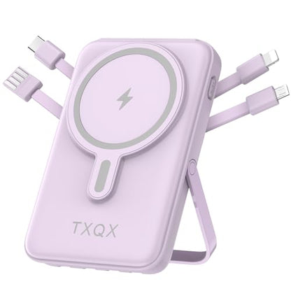 Wireless Portable Charger 10000mAh,Magnetic Power Bank with Built-in Cables LED Display,22.5W PD Fast Charging for Magsafe Battery Pack Compatible with iPhone16/15/14/13/12/Pro/Pro Max(Purple) - color: Purple