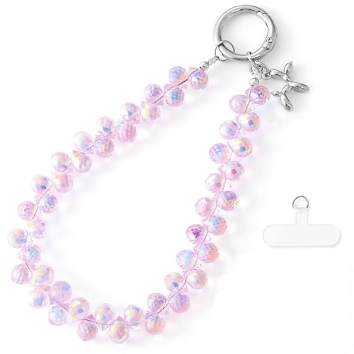 richginker Crystal Beaded Phone Wrist Strap with Tether Tab, Pink AB - color: Pink AB