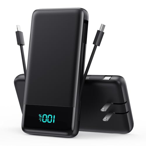 Portable Charger Power Bank for iPhone with Built-in Cables and AC Wall Plug,13800mAh Ultra Slim Travel Essentials,USB C Fast Charging External Battery Pack for iPhone 18/17/16/15/13,Galaxy,Android - color: Black