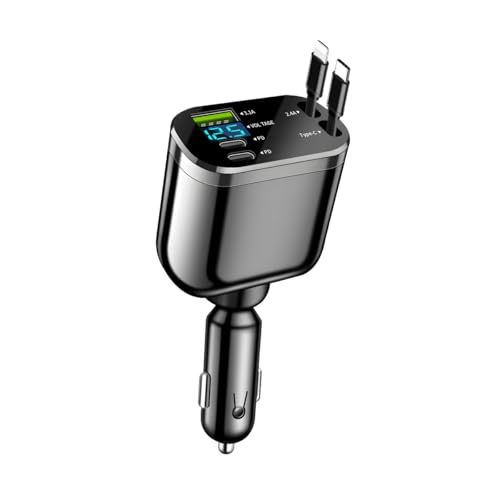 Ankuee Retractable 4-in-1 Car Charger with Dual USB-C Cables