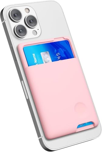 oakxco Phone Wallet Stick On, Secure Phone Card Holder Silicone, Adhesive Pocket Sleeve ID Credit Card, Slim Thin Card Case for Men Women Cute, Compatible with Apple iPhone Samsung Pixel, Pink - color: Pink
