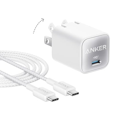 Anker Nano Phone Charger, 30W Portble and Foldable USB C GaN Charger - color: white