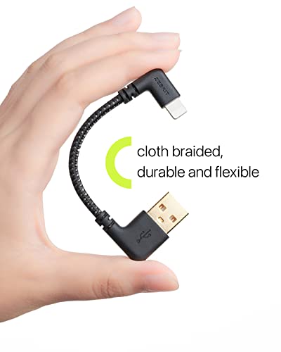 Zeskit USB to Lightning Cable MFi Certified (Short 10cm inch Braided) L Shape Right Angle, Compatible with Apple iPhone iPad AirPods for CarPlay Charging & Sync DJI Head-Fi Amp DAC Power Bank Charger