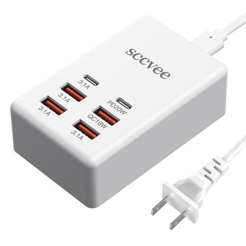USB C Charger, 55W 6-Port USB Charger Holder Multi-USB Charging Station Desktop Multi-Port USB Charger 2-USB C +4-USB A Compatible with iPhone/Google/Xiaomi/Oppo/Tablet etc. - color: 55W 6-Port