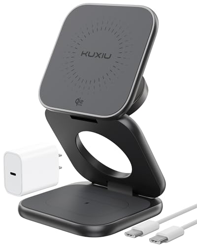 KU XIU Qi2.2 25W Magnetic Wireless Charger, Foldable 3 in 1 Travel Charging Station for iPhone 17/16/15/14/13/12, 5W for Apple Watch & AirPods, Aluminum Alloy Design, 45W GaN Adapter Included, Gray - color: Gray