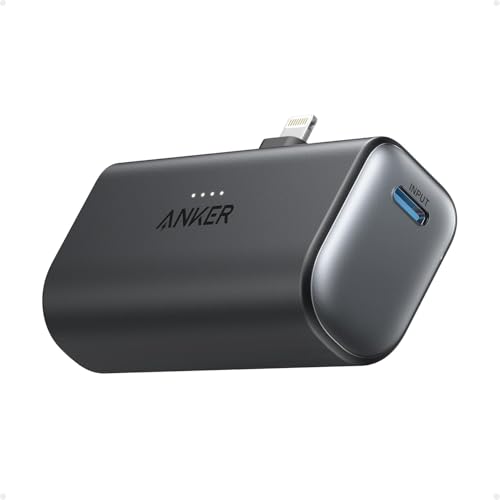 Anker Nano 5,000mAh Portable Charger for iPhone, MFi Certified Built-in Lightning Connector, 12W Compact Battery Pack for iPhone 14/13/12 Series, Black