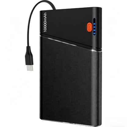 Aaoyun 10000mAh Portable Power Bank, 22.5W PD Fast Charging Battery Pack with Built-in USB-C Cable, Ultra-Slim External Phone Charger for iPhone 17/16/15, Samsung Galaxy S24, Android (Black) - color: Black
