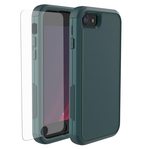 X-belmox Heavy Duty Phone Case for iPhone SE 2022 (3rd Gen) with Glass Screen Protector, 3 in 1 iPhone SE 2020 Case [Shockproof] Rugged Protective [Drop Proof] iPhone 7/8 case 4.7" - Dark Green - color: Dark Green