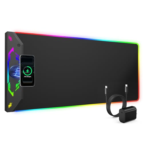 Magnetic Wireless Charging Mouse Pad Gaming, 31.5"x15.8" Large Desk Mat - color: RGB-31.5"x15.8"-Mag