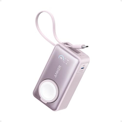 Anker MagGo Power Bank for Apple Watch, 10,000mAh 35W Max Portable Charger - color: Pink