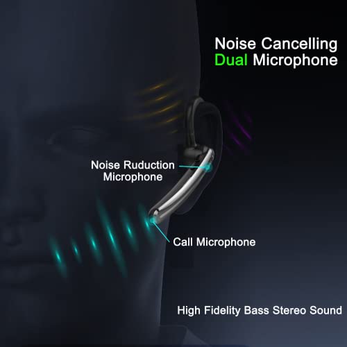 IHAO Single Ear Wireless Bluetooth Earphone Noise Cancelling Stereo Dual HD Mic Headphone Earpiece 16Hrs Hands-Free Calling in-Ear Headset Painless Firm Wear for Driving/Business/Office/Trucker - color: Black Gray