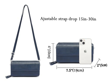 RFID Crossbody Wallet Wristlet Purse with Phone Pocket For Women Vegan Leather - color: B-navy Blue