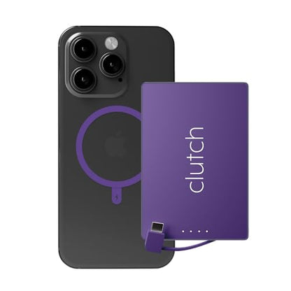 Clutch - Pro USB-C Portable Charger - Compatible with iPhone 15, 16, 17 & Android Devices - Power Bank Magnetic Battery - TSA Travel Approved - USB Rechargeable - Built-in Cable - 5000 mAh - 3.7oz - color: Purple