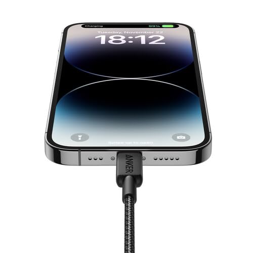 Anker 322 USB-C to Lightning Cable Braided MFi Certified iPhone Charger Cord for iPhone 15, 14, 13, 12, 11, iPad, AirPods – Durable Fast Charging Data Sync Cable Long Length – Black, 6ft, Pack of 2