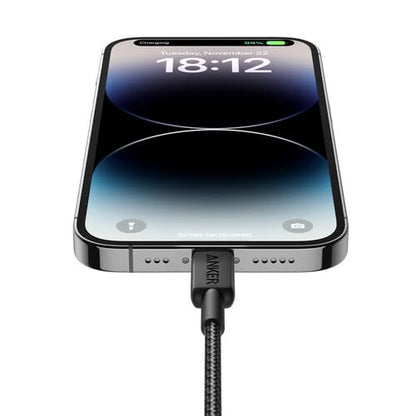 Anker 322 USB-C to Lightning Cable Braided MFi Certified iPhone Charger Cord for iPhone 15, 14, 13, 12, 11, iPad, AirPods – Durable Fast Charging Data Sync Cable Long Length – Black, 6ft, Pack of 3