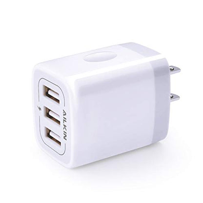 USB Charger Cube Wall Charger Plug AILKIN 3.1A 3 Muti Port USB Adapter Plug - color: Wall Charger White