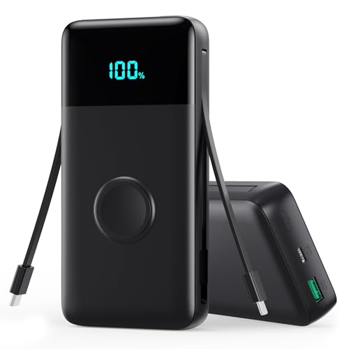 Portable Charger 40800mAh for iPhone 18 with Built-in 3 Cable and iWatch Charger,25W PD Fast Charging USB C Power Bank,Travel Camping Essentials Battery Pack for iPhone 18/17/16/15,Android,Apple Watch - color: Classic Black