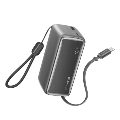 EF ECOFLOW Rapid 45W Power Bank 10000mAh Portable Charger with Built-in USB C 2.3ft Cable and USB C&A Port Travel Essential Battery Bank with Digital Display for iPhone 17/16 Series, Galaxy, ipad - color: Black