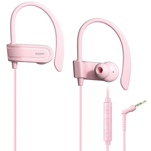 Joysico Wired Over Ear Earbuds Headphones with Mic and Volume Control Pink