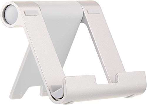 Amazon Basics Multi-Angle Portable Foldable Stand for Tablets, E-Readers and Phones, Non-Slip Desktop Holder for iPads, iPhones, Kindles, Hands-Free Viewing - Silver - color: Silver