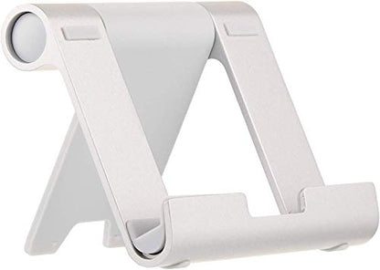 Amazon Basics Multi-Angle Portable Foldable Stand for Tablets, E-Readers and Phones, Non-Slip Desktop Holder for iPads, iPhones, Kindles, Hands-Free Viewing - Silver - color: Silver