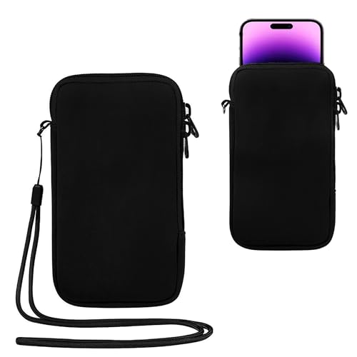 2 PCS Generic Phone Pouch - Neoprene Protective Sleeve Black | Shock-Absorbing & Scratch-Proof Phone Bag with Zipper Closure & Adjustable Neck Strap for Large Cell Phones