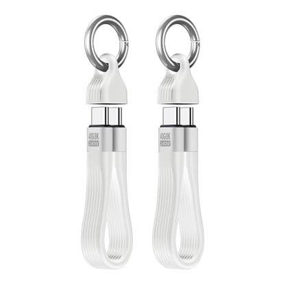 240W Short USB C Cable Keychain, 40Gbps 8K Fast Charge, 2 Pack - color: White, size: Keychain male to male