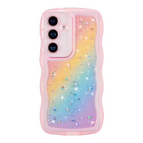 ZTOFERA for Samsung Galaxy A16 4G/5G 6.7" Case with Curly Wave,Rainbow Pink | Cute Curly Wave Phone Case,Glitter Rainbow Star,Clear Shiny Bling,Soft TPU Shockproof - color: Rainbow Pink, size: for Galaxy A16 4G/5G