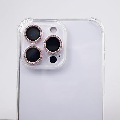 BONVAN for iPhone 15 Pro/Pro Max/14 Pro/ProMax Camera Lens Protector - Bling Glitter Diamond Metal Crystal Tempered Glass Screen Accessories Rhinestones Lens Cover (Pink) - color: Pink