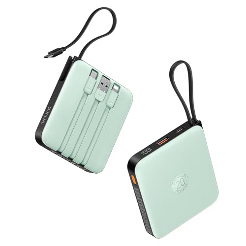 VRURC Portable Charger with Built-in Cable, 10000mAh 22.5W Fast Charging USB C Battery Pack, Cell Phone Power Bank for iPhone 17 16 15 Series Android Tablet (Green) - color: Green