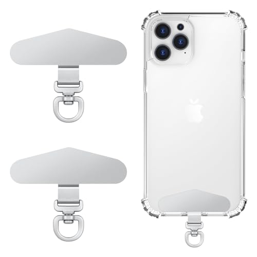 MoKo 2 Pack Metal Phone Tether Tabs, Rotatable 360° Phone Lanyard Patch - color: Light Silver