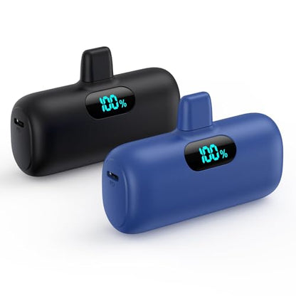 [2 Pack]Small Portable Charger for iPhone14/13,Upgraded 5000mAh PD Fast Charging Power Bank,Mini Portable Phone Charger Compatible with iPhone 14/14 Pro Max/13/13 Pro/12 Pro/11/XR/X/8/7/6-Black+Blue - color: Black+Blue