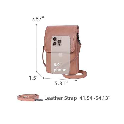 Iswee Rfid Blocking Small Crossbody Bag for Women Travel Classic Style | Genuine Leather,Adjustable Shoulder Strap,Fits 6.9" Phone,Anti-Theft Purse,Perfect for Daily Use and Weekend Travel - color: Pink