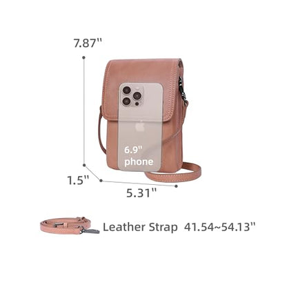 Iswee Rfid Blocking Small Crossbody Bag for Women Travel Classic Style | Genuine Leather,Adjustable Shoulder Strap,Fits 6.9" Phone,Anti-Theft Purse,Perfect for Daily Use and Weekend Travel - color: Pink