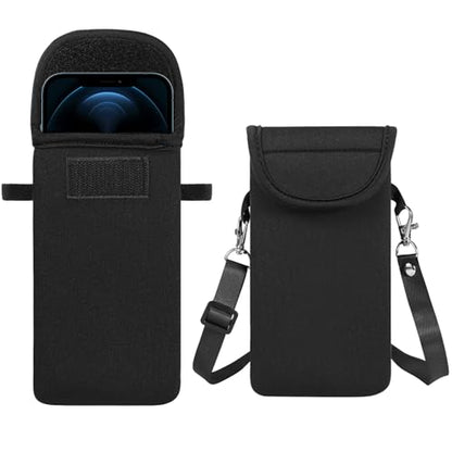 Neoprene Phone Sleeve Bag Pouch Case with Crossbody Strap Compatible for iPhone 17 Pro Max Air 16 Plus/Galaxy S26 Ultra / S26+ S25 FE A17 A36 A56 / Pixel 10 Pro XL/OnePlus 15 13 (Black) - color: Black