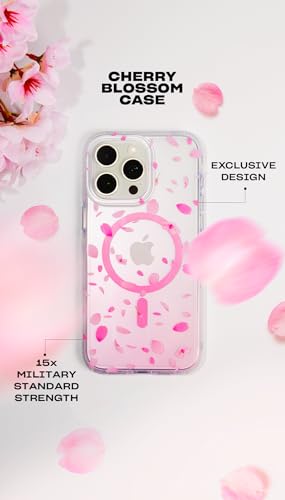 Tech21 FlexQuartz Phone case for iPhone 15 Pro - Compatible with MagSafe - 15x Military Standard Protection - Cherry Blossom Design - color: Pink, size: iPhone 15 Pro