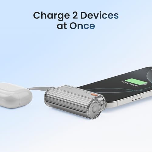 Mini Power Bank 5000mAh for iPhone, 22.5W Built-in Cable Portable Charger - color: Sliver