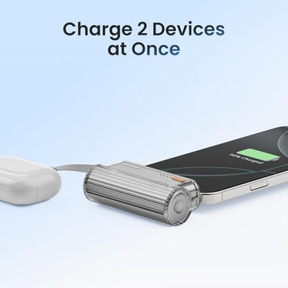 Mini Power Bank 5000mAh for iPhone, 22.5W Built-in Cable Portable Charger - color: Sliver
