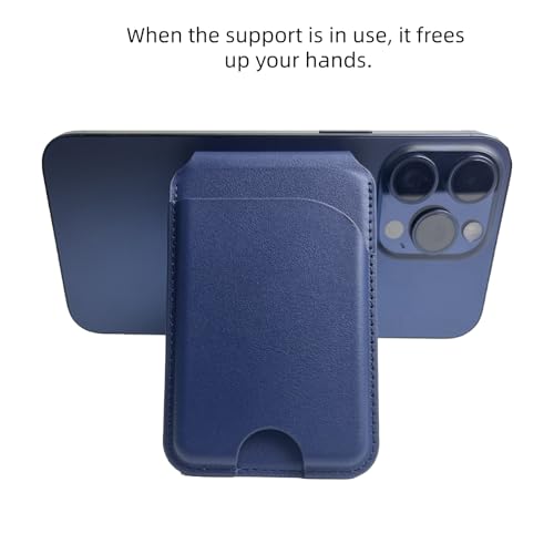 Magnetic Wallet for Mag-Safe with Adjustable Stand, 5 Card Holder, RFID Blocking,Upgraded Leather Card Holder Wallets Compatible with iPhone 17 16 15 14 13 12 Series - color: Deep Blue folding support