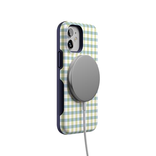 Casely iPhone 12 Mini Case | Pastel Picnic | Blue & Green Gingham | Bold Protective Design | Compatible with MagSafe - color: Pastel Picnic | Blue & Green Gingham, size: Iphone 12 Mini