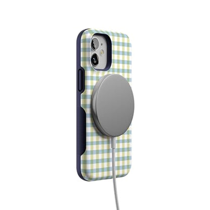 Casely iPhone 12 Mini Case | Pastel Picnic | Blue & Green Gingham | Bold Protective Design | Compatible with MagSafe - color: Pastel Picnic | Blue & Green Gingham, size: Iphone 12 Mini