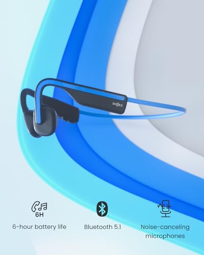 SHOKZ (AfterShokz OpenMove - Open-Ear Bluetooth Sport Headphones - Bone Conduction Wireless Earphones - Sweatproof for Running and Workouts, with Sticker Pack - color: Blue