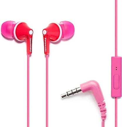 PANASONIC ErgoFit Earbud Headphones with Microphone and Call Controller Compatible with iPhone, Android and Blackberry - RP-TCM125-P - In-Ear (Pink) - color: Pink, size: S/M/L, style: With Mic