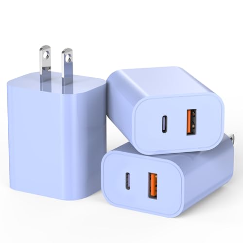 iPhone 16/15 Charger, USB C [3 Pack] Dual Port QC + PD Wall Charger Block With USB A Quick Charging Brick Plug for Apple iPhone 16/16 Pro Max/16 Plus/15/14/13/12/11/X/iPad - Purple - color: Purple