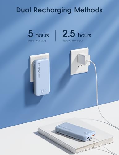Nusyddy Portable Charger 10000mAh Fast Charging w/Built-in Wall Plug Blue - color: Cerulean