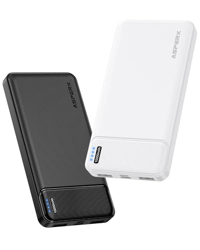 AsperX 2-Pack 10000mAh Slim Portable Charger,USB C Battery Pack Power Bank - color: white+black