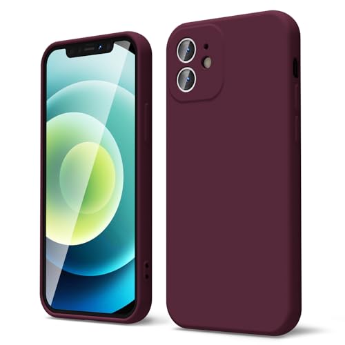 oakxco for iPhone 12 Case Liquid Silicone, Soft Rubber Gel Elegant Aesthetic Basic Simple Cover, Thin Slim TPU Matte Solid Color Plain Smooth Case for Women Men Girl, Burgundy Plum Wine - color: Burgundy, size: 12