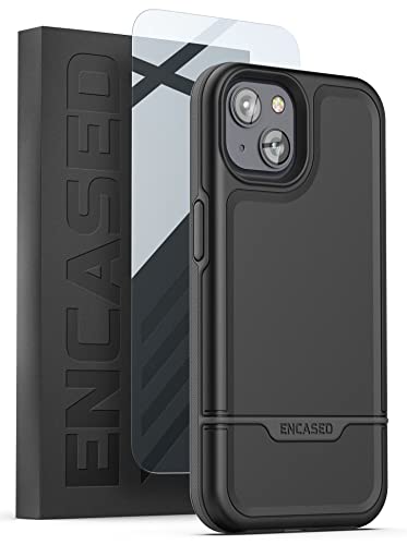 ENCASED Shockproof Case Compatible with iPhone 14 - Ultra Protective Heavy Duty Phone Cover, Rebel Series (Black) - color: Black, size: iPhone 14